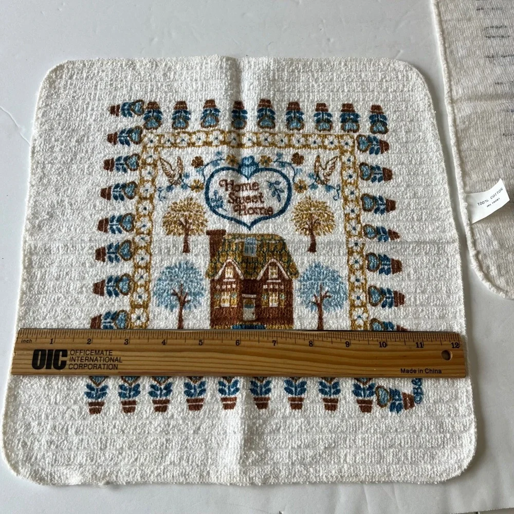 Vintage Home Sweet Home Washcloth Set of 2 Cotton Terry Towels Cottagecore‎ B&D